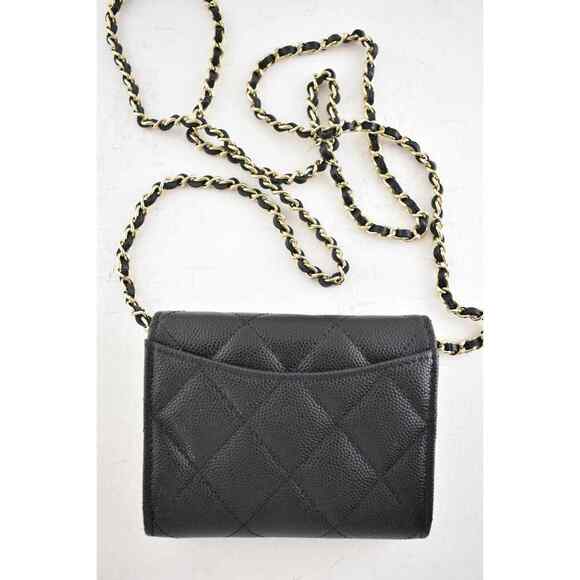 Chanel 22C Black Caviar Mini Wallet On Chain Gold Card Shoulder Crossbody Bag - Picture 8 of 10